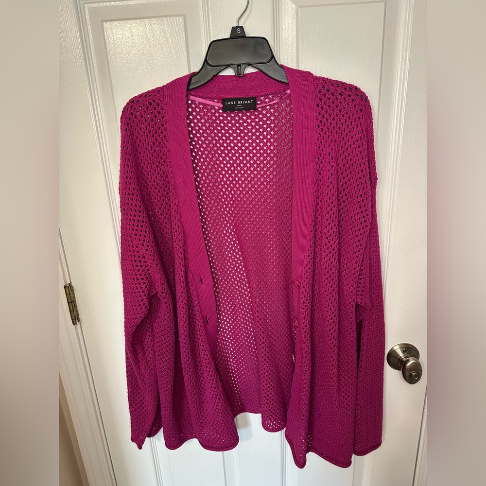 Lane Bryant Womens Cardigan Sweater 2X Pink Mesh Crochet Coquette Cozy Knit - Picture 4 of 4